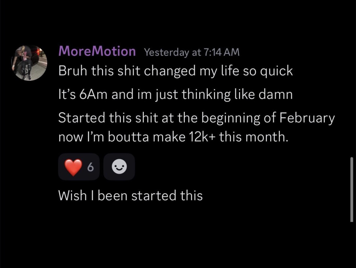 Student on track for $12k+ this month after starting in February