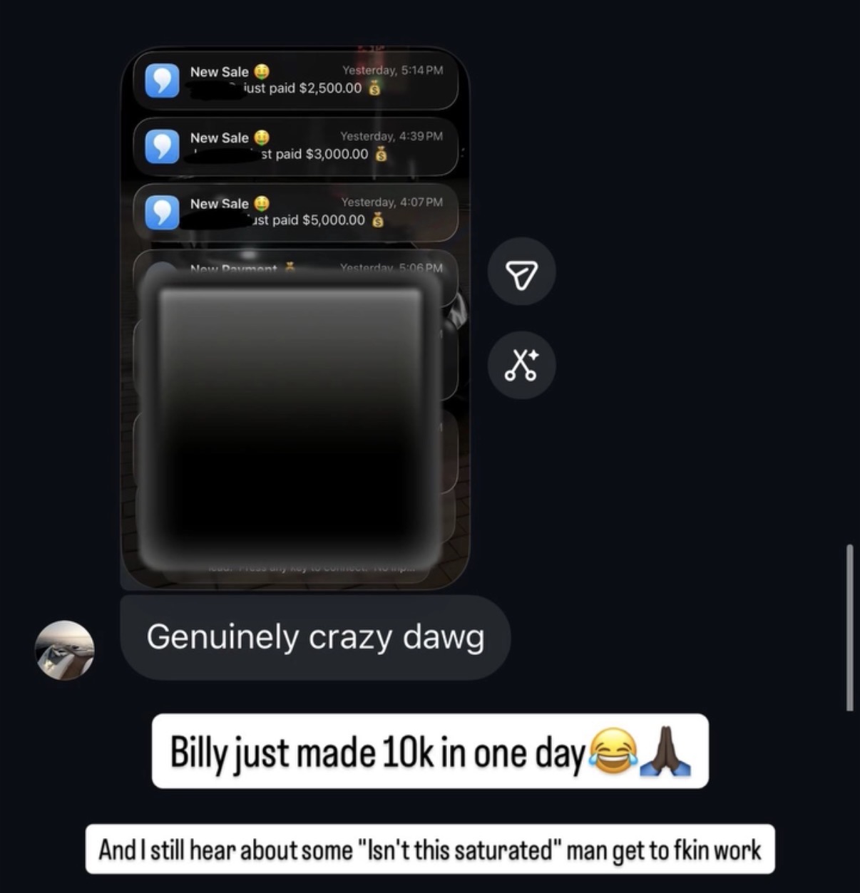 Student making $10k in a single day from multiple sales